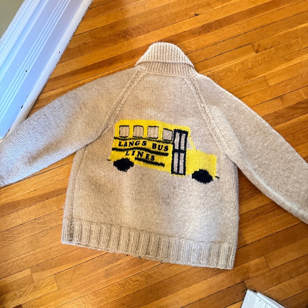 Vintage 70’s Handmade Sweater with Yellow Bus Design